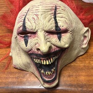 Killer Clown Mask with Red Hair Horror Latex Rubber